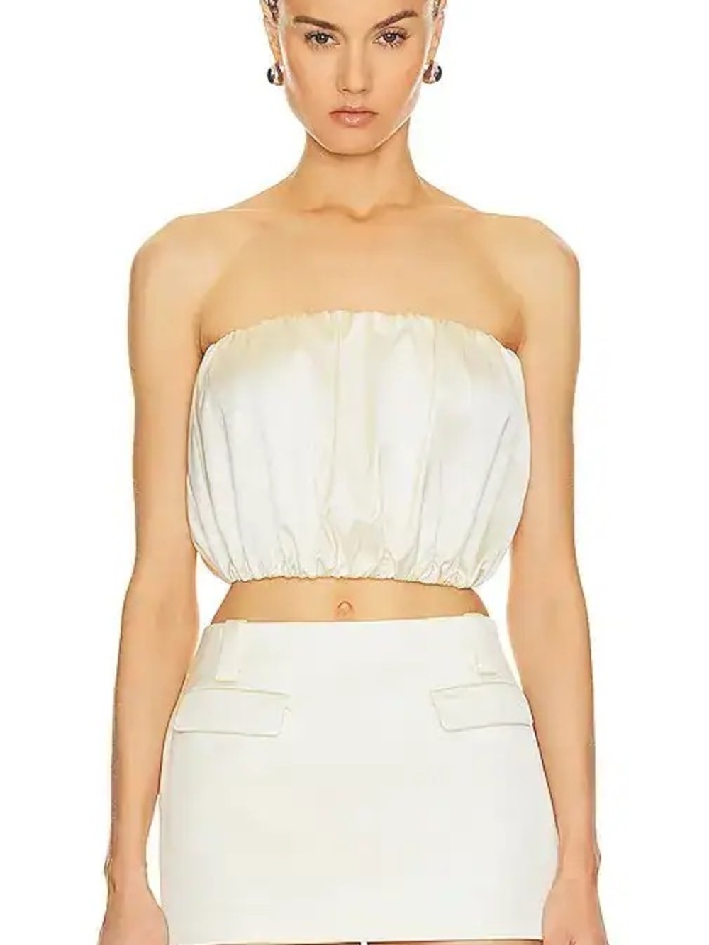 Strapless Cream Elastic-Hem Crop Top